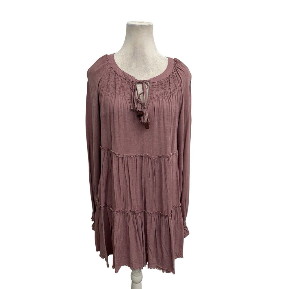 CATO XL Mauve Pink Tiered Boho Peasant Blouse Babydoll High Low Hem Top - Picture 2 of 14